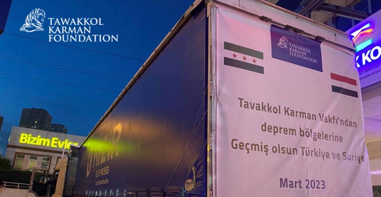 Tawakkol Karman Foundation sends second relief caravan to support earthquake victims in Syria